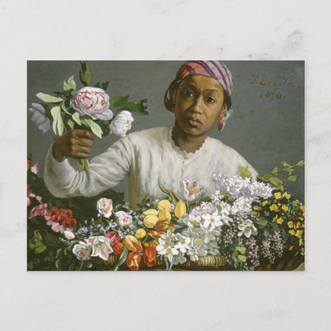 Frédéric Bazille - Ung kvinna med peonior Vykort (Framsida)