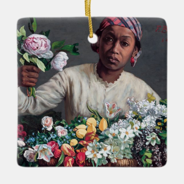 Frederic Bazille - Young Woman with Peonies Julgransprydnad Keramik (Framsida)