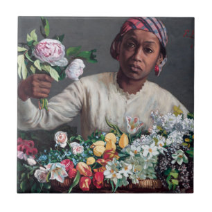 Frederic Bazille - Young Woman with Peonies Kakelplatta