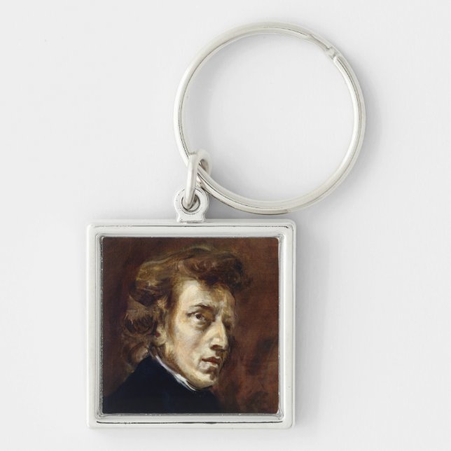 Frederic Chopin 1838 Fyrkantig Silverfärgad Nyckelring (Framsidan)