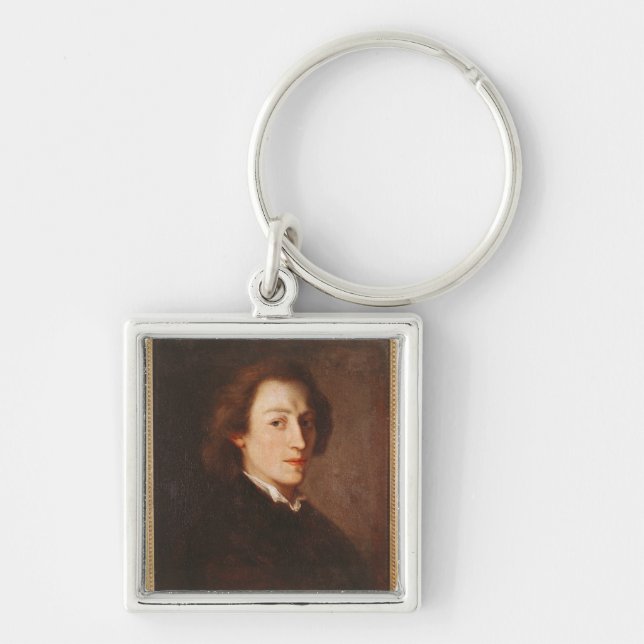 Frederic Chopin Fyrkantig Silverfärgad Nyckelring (Framsidan)