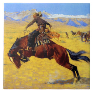 Frederic Remington Art ”En kall morgon på ranchen Kakelplatta