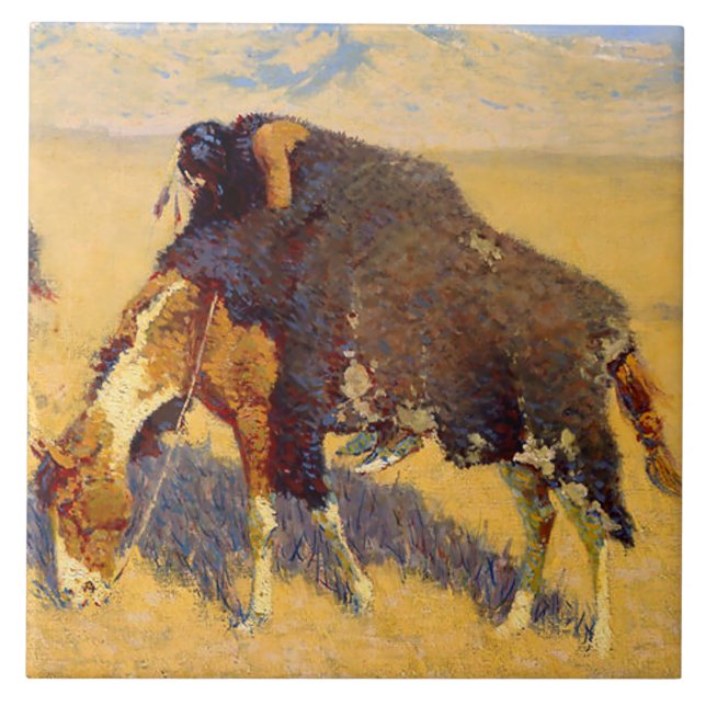 Frederic Remington Art Indians Simulerar Buffalo Kakelplatta (Framsidan)