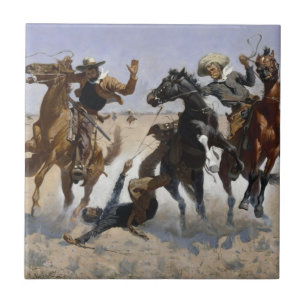 Frederic Remington - Att hjälpa en kamrat Kakelplatta