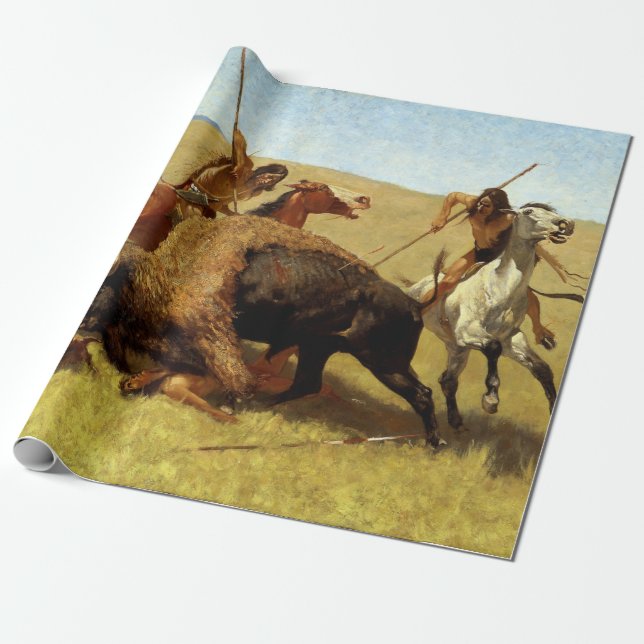 Frederic Remington Buffalo Hunt Presentpapper (Utrullad)