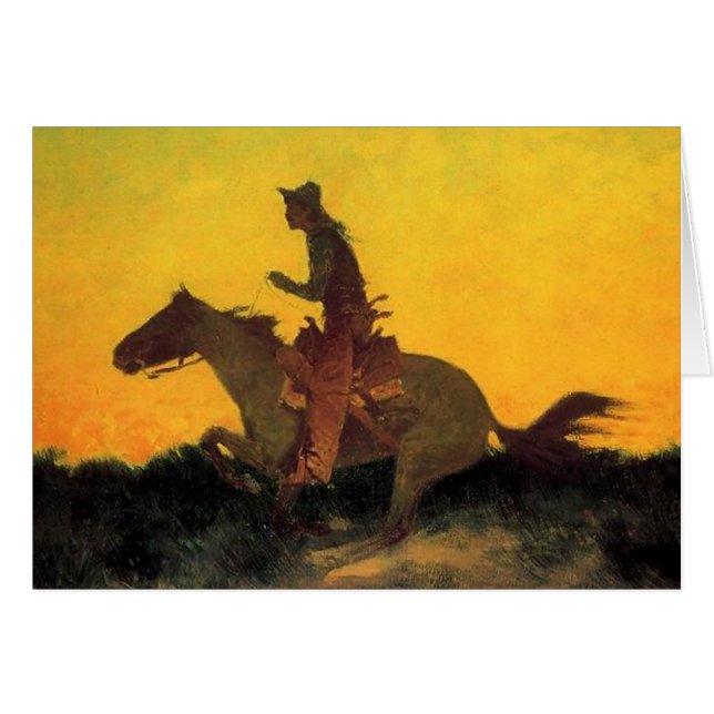 Frederic Remington Cowboy Art ”Mot solen” Hälsningskort (Framsidan Horizontal)