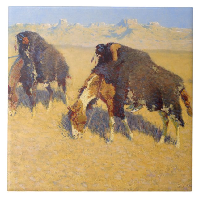 Frederic Remington - Indians Simulerar Buffalo Kakelplatta (Framsidan)