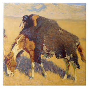 Frederic Remington konst indianer som simulerar bu Kakelplatta