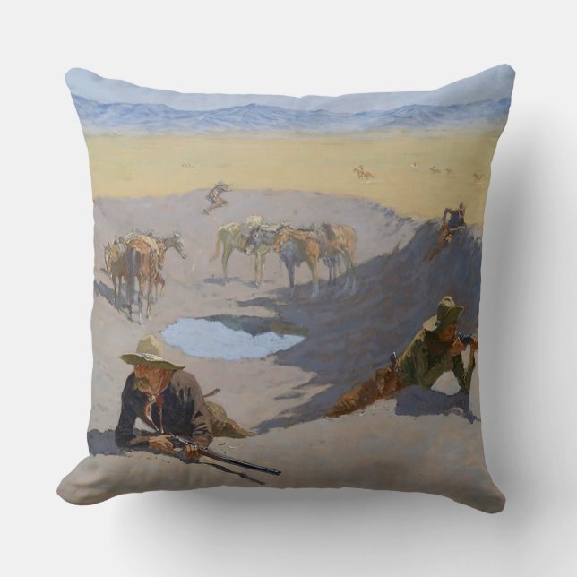 Frederic Remington konsten ”Kampen om vattenhålet” Kudde (Framsida)