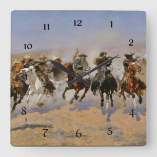 Frederic Remington-målning ”Dash For The Timber” Fyrkantig Klocka