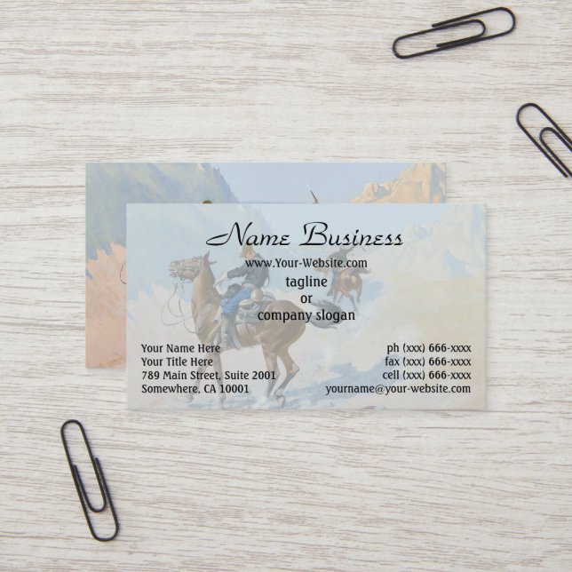 Frederic Remington-militäroffret (Ambush) Visitkort (Fram/Back In Situ)