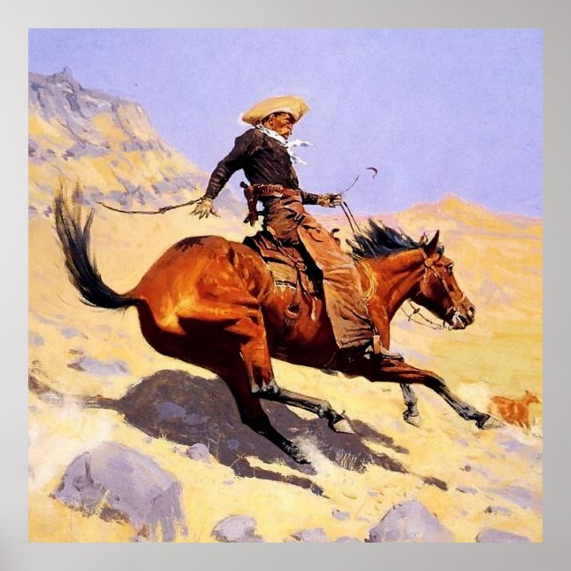 Frederic Remington:s Westerna konst av Cowboyen Poster (Framsidan)