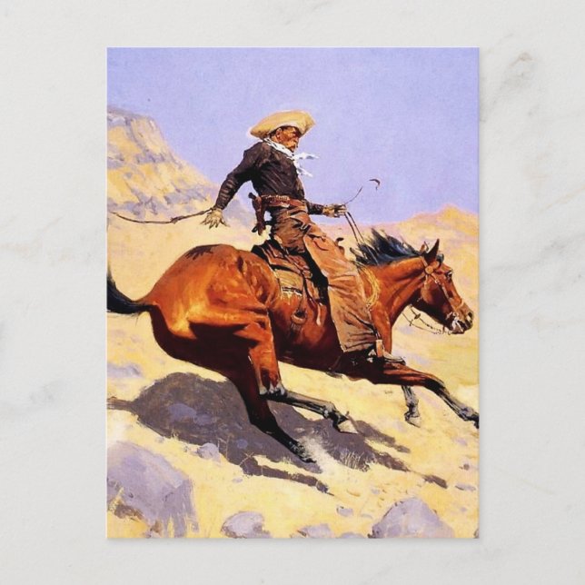 Frederic Remington:s Westerna konst av Cowboyen Vykort (Framsida)