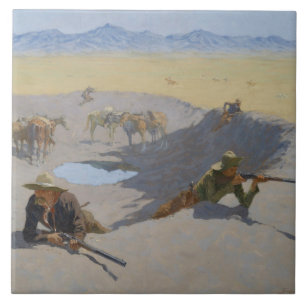 Frederic Remington - slagsmål för Waterholen Kakelplatta