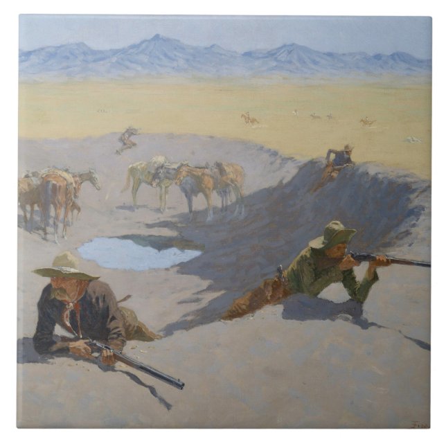 Frederic Remington - slagsmål för Waterholen Kakelplatta (Framsidan)