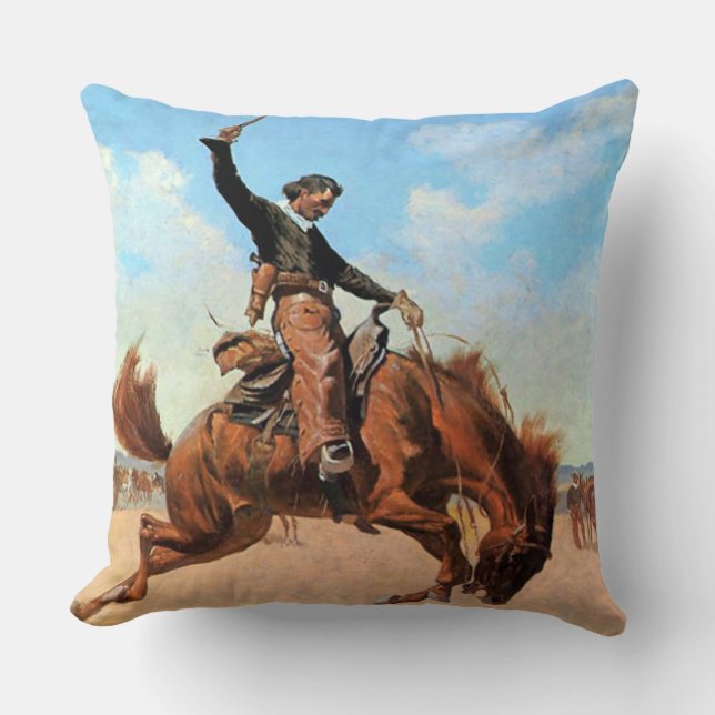 Frederic Remington västerländsk konst ”Bronco Bust Kudde (Framsida)