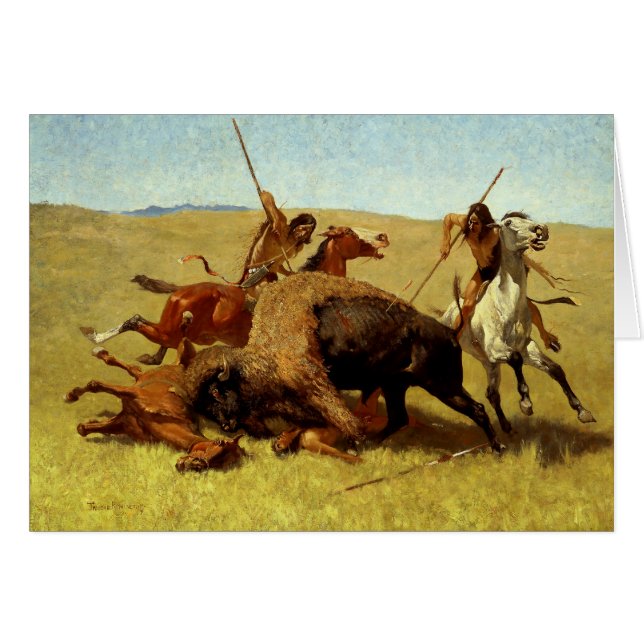 Frederic Remington västerländsk konst ”Buffeljakt” Hälsningskort (Framsidan Horizontal)