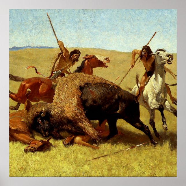 Frederic Remington västerländsk konst ”Buffeljakt” Poster (Framsidan)