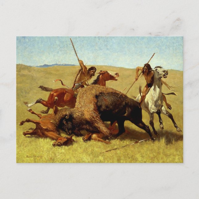 Frederic Remington västerländsk konst ”Buffeljakt” Vykort (Framsida)