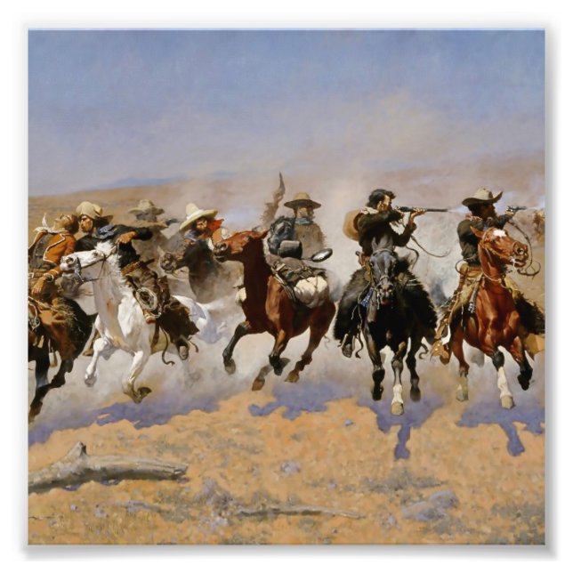 Frederic Remington västerländsk konst “Dash For Th Fototryck (Framsidan)