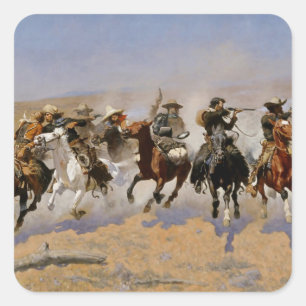 Frederic Remington västerländsk konst “Dash For Th Fyrkantigt Klistermärke