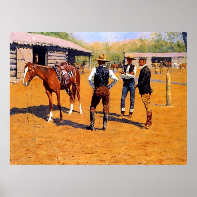 Frederic Remington västerländsk konst ”Köpa ponnye Poster (Framsidan)