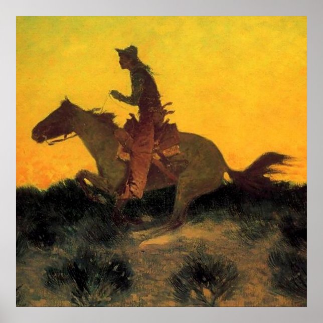 Frederic Remington västerländsk konst ”Mot solnedg Poster (Framsidan)