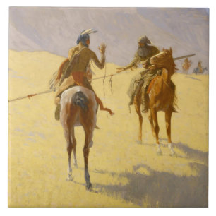 Frederic Remington västerländsk konst ”The Parley” Kakelplatta