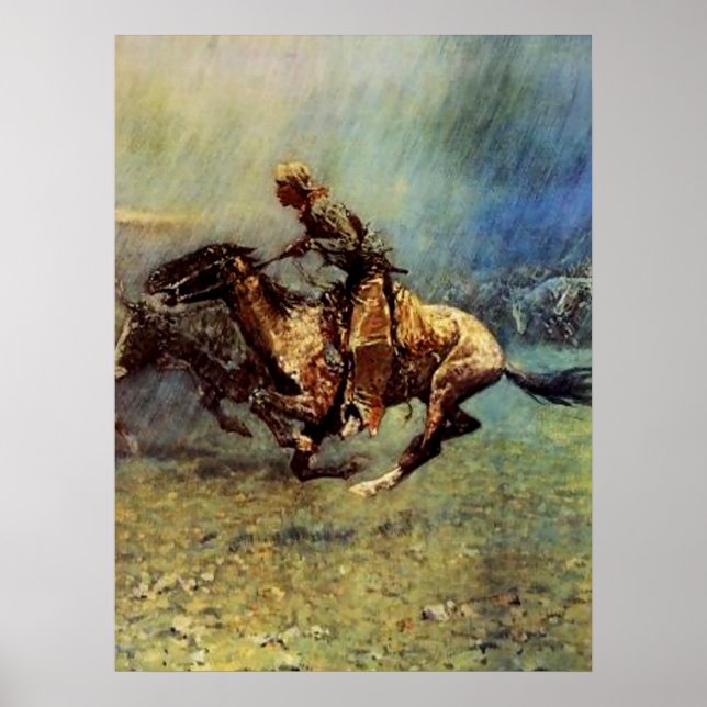 Frederic Remington västerländsk konst ”The Stamped Poster (Framsidan)