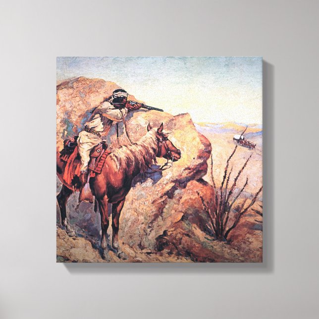 Frederic Remington Western Art "Apache Ambush" Canvastryck (Framsida)