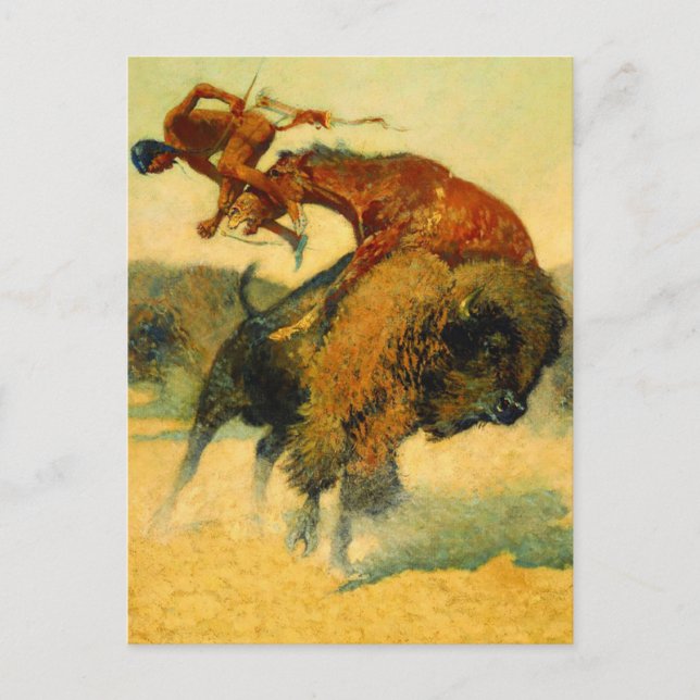 Frederic Remington Western Art "Episode - Buffalo Vykort (Framsida)