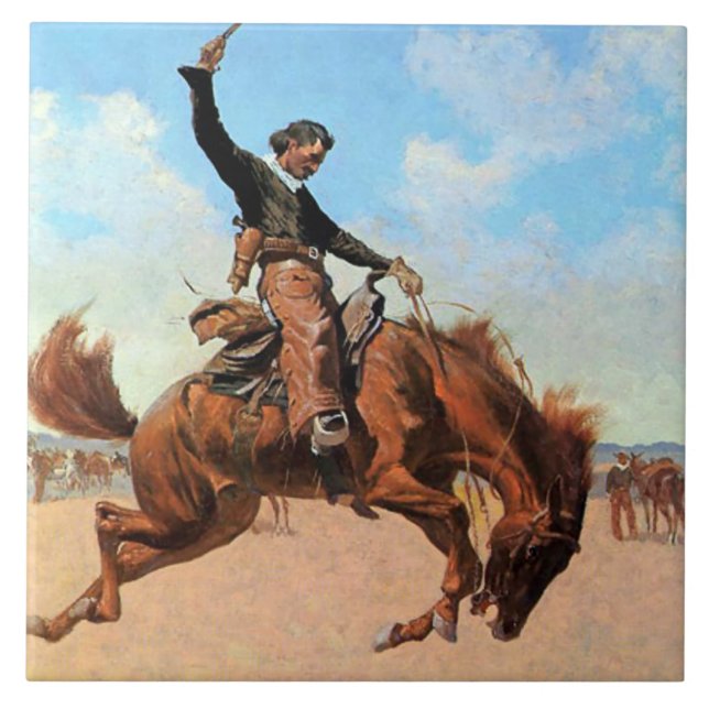 Frederic Remington Westernare Art "Bronco Buster" Kakelplatta (Framsidan)