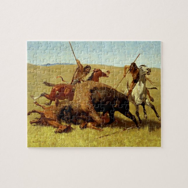 Frederic Remington Westernare Art "Buffalo Hunt" Pussel (Horisontell)