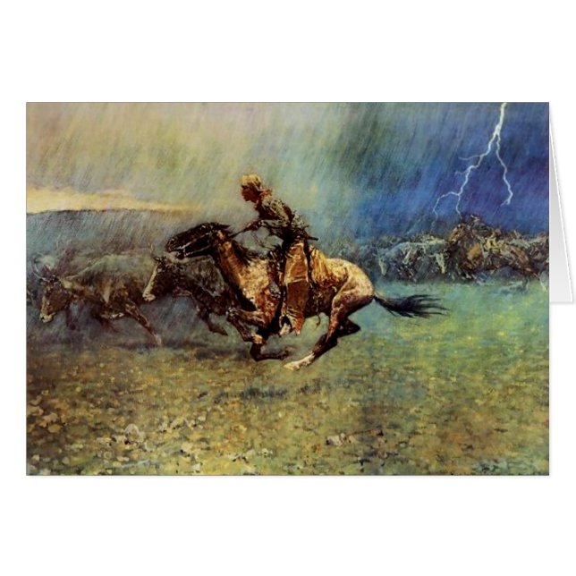 Frederic Remington Westernare Art "The Stampede" Hälsningskort (Framsidan Horizontal)