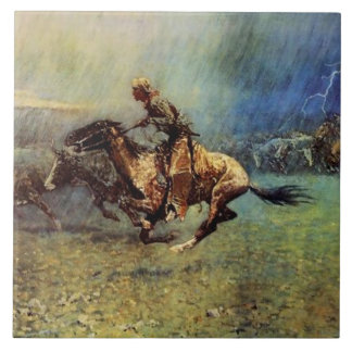 Frederic Remington Westernare Art "The Stampede" Kakelplatta