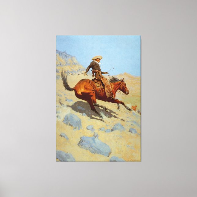 Frederic Remington's The Cowboy (1902) Canvastryck (Framsida)