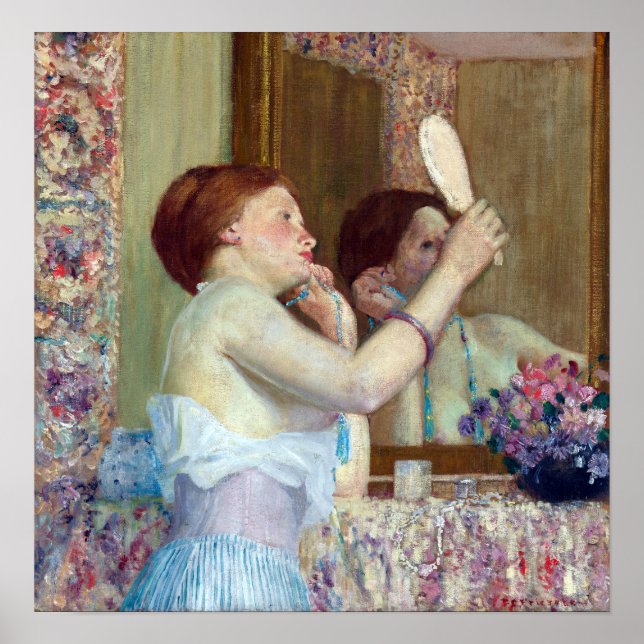 Frederick Carl Frieseke Woman med Spegel Poster (Framsidan)