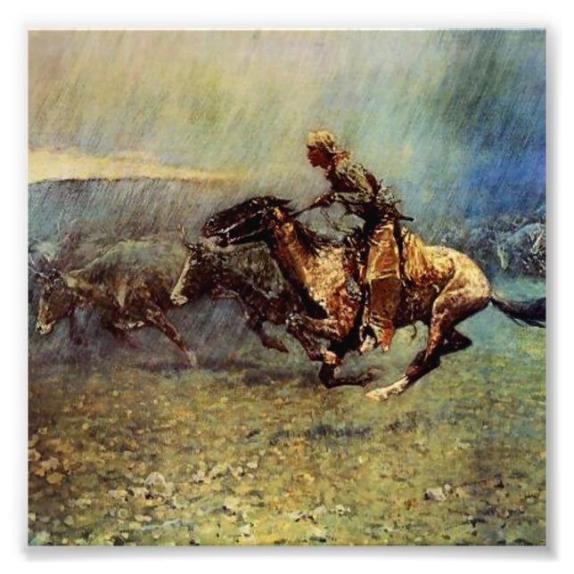 Frederick Remington Western Art "Stampede" Fototryck (Framsidan)