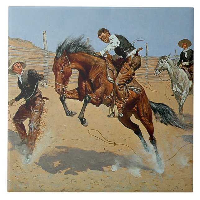 Frederick Remington Westernare Art "Turn Him Loose Kakelplatta (Framsidan)