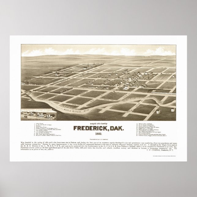 Frederick, SD Panoramic Karta - 1883 Poster (Framsidan)