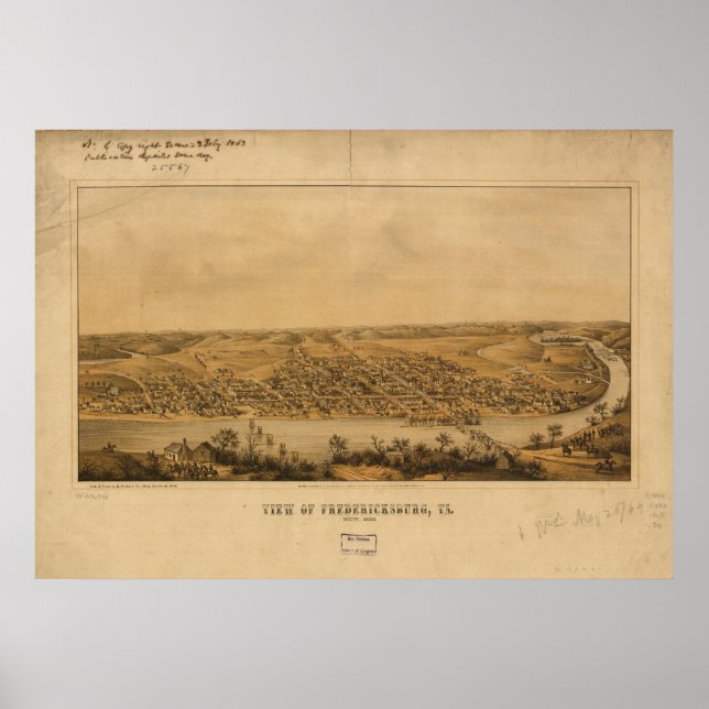 Fredericksburg Virginia 1863 Antique Panoramic Kar Poster (Framsidan)