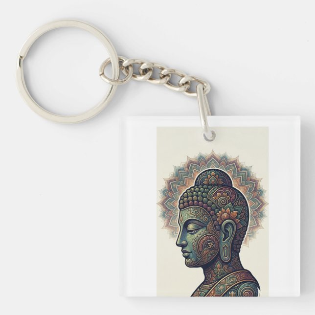 Fredfull Buddha och Dhamma Art - Akryl Nyckelring (Framsidan)