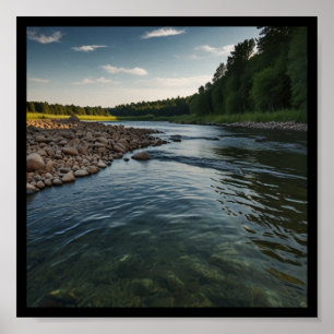 Fredfull landsbygd vid floden Affisch
