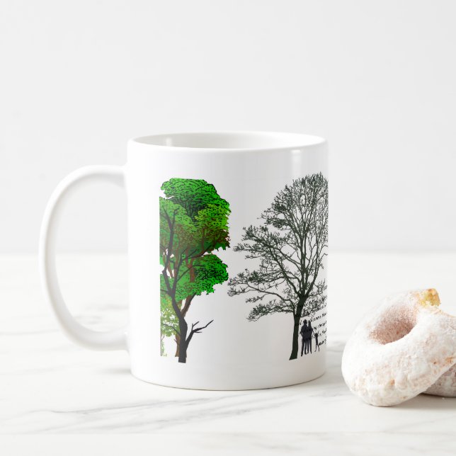 fredfullt träd siluett  kaffemugg (Med munk)