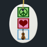 Fredkärlekfioler Julgransprydnad Keramik<br><div class="desc">En fredstecken,  hjärta och en nätt fiol. En gullig gåva för en violinist.</div>