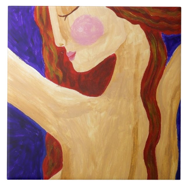 Fredlig Abstrakt Porträtt i en kvinna Kakelplatta (Framsidan)