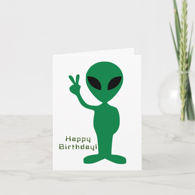 Fredlig Alien Birthday Kort (Framsida)