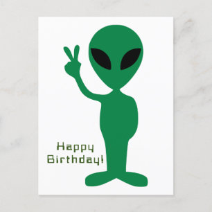 Fredlig Alien Födelsedag Vykort