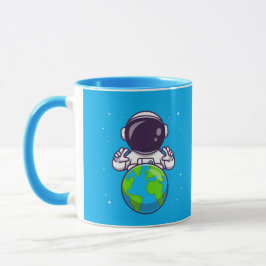 Fredlig astronaut som håller planet jorden mugg