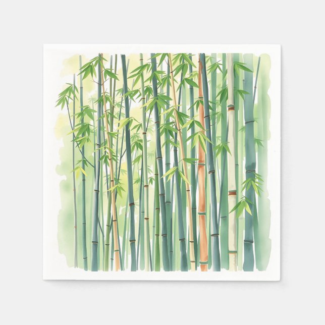 Fredlig Bamboo-skog i vattenfärg Pappersservett (Framsidan)